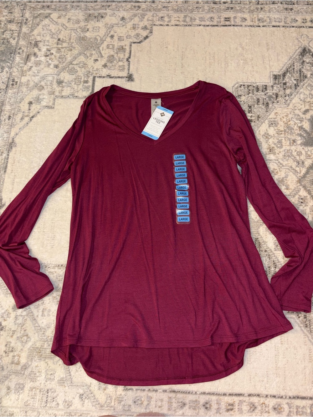 Burgundy V-Neck Long Sleeve Top